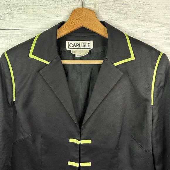 Carlisle Womens size 12 Vintage Military Utility Style Blazer Jacket Black Green - Picture 3 of 8